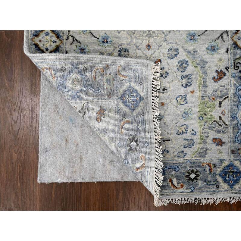 Shahbanu Rugs Seraph with Gray Oushak with Floral Motifs Denser Weave Wool XL Runner Hand